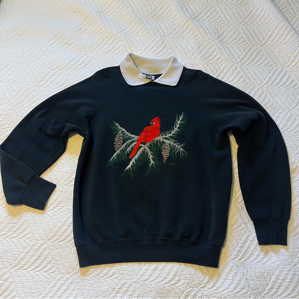 Lee Black Sweater with Cardinal Design